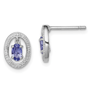 Sterling Silver Rhodium Plated Diamond & Tanzanite Oval Post Earrings - QE-AA6BCB9A-5089