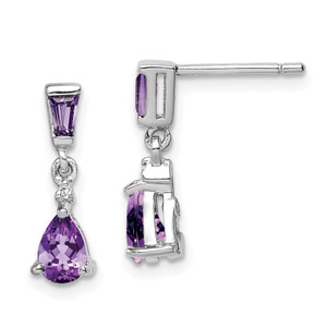 Sterling Silver Rhodium Plated Diamond and Amethyst Post Earrings - QE-40676188-6960