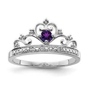 Sterling Silver Rhodium Plated Diamond and Amethyst Ring - QR-18F64D15-6317