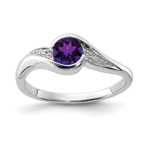 Sterling Silver Rhodium Plated Diamond and Amethyst Round Ring - QR-AD576737-4137