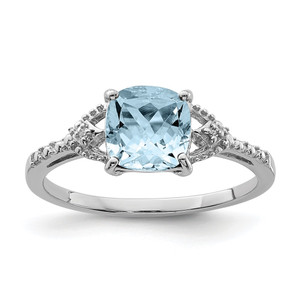 Sterling Silver Rhodium Plated Diamond and Aquamarine Ring - QR-3E896C48-8718