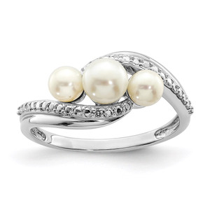 Sterling Silver Rhodium Plated Diamond and FW Cultured Pearl Ring - QR-138BE247-5405
