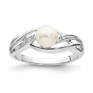 Sterling Silver Rhodium Plated Diamond and FW Cultured Pearl Ring - QR-30FD48E2-1652