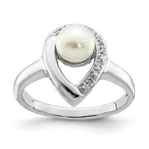 Sterling Silver Rhodium Plated Diamond and FW Cultured Pearl Ring - QR-358CE791-6205