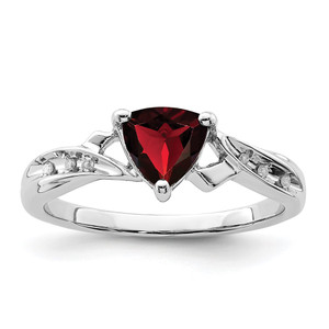 Sterling Silver Rhodium Plated Diamond and Garnet Heart Ring - QR-20744011-4016