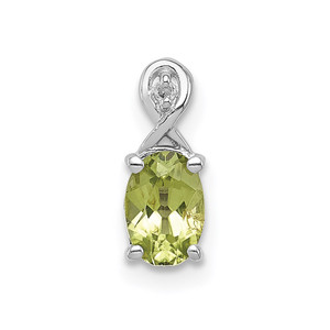 Sterling Silver Rhodium Plated Diamond and Peridot Oval Pendant - QP-B39D5984-2920