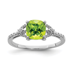 Sterling Silver Rhodium Plated Diamond and Peridot Ring - QR-B43EBBCF-9180