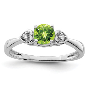 Sterling Silver Rhodium Plated Diamond and Peridot Round Ring - QR-29CB7825-5129