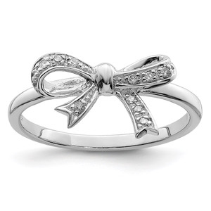Sterling Silver Rhodium Plated Diamond Bow Ring - QR-1C553BDF-5988
