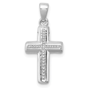 Sterling Silver Rhodium Plated Diamond Cross Pendant - QP-A61D7CCA-8317
