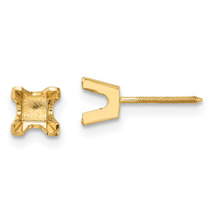 14k 4mm Princess-cut Stud Earring Mountings