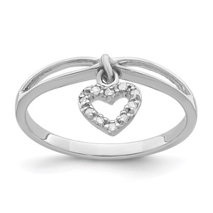 Sterling Silver Rhodium Plated Diamond Heart Dangle Ring - QR-23E6B9F7-5350