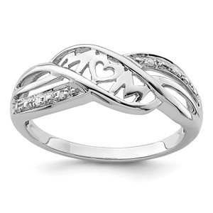 Sterling Silver Rhodium Plated Diamond Heart MOM Ring - QR-C03D172F-6033
