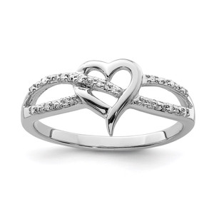 Sterling Silver Rhodium Plated Diamond Heart Ring - QR-DBF31727-9883