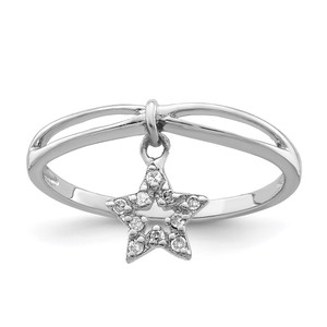 Sterling Silver Rhodium Plated Diamond Star Dangle Ring - QR-274B2D8F-9230