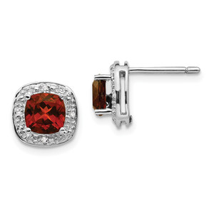 Sterling Silver Rhodium Plated Garnet and Diamond Post Earrings - QD-D8BE5825-9382