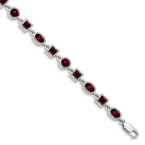 Sterling Silver Rhodium Plated Garnet Bracelet - QX-167D5AED-3391