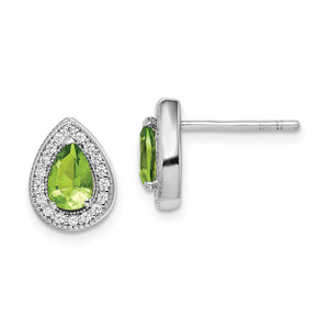 Sterling Silver Rhodium Plated Green and Clear CZ Post Earrings - QE-157034E4-7320