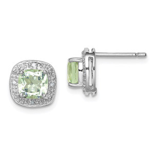 Sterling Silver Rhodium Plated Green Quartz and Diamond Earrings - QD-2B664DAD-8796