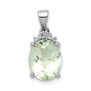 Sterling Silver Rhodium Plated Green Quartz and Diamond Pendant - QD-7A63DA72-6904