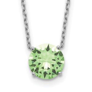 Sterling Silver Rhodium Plated Green Swarovski Crystal 16.5 inch Necklace with 2 inch extension - QG-2872E658-3783