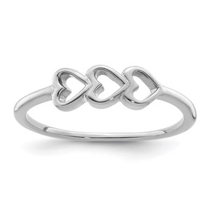 Sterling Silver Rhodium Plated Hearts Ring - QR-D232DAF7-3762