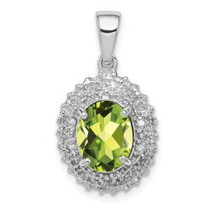 Sterling Silver Rhodium Plated Peridot and Diamond Pendant - QD-418E814C-3665