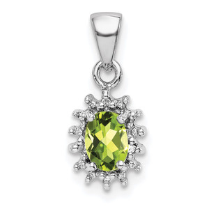 Sterling Silver Rhodium Plated Peridot and Diamond Pendant - QD-D3D785A4-7473