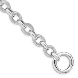 Sterling Silver Rhodium Plated Polished Textured Fancy Link Bracelet - QG-3361B123-1382