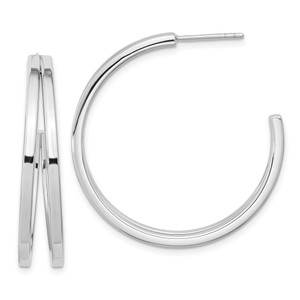 Sterling Silver Rhodium Plated Split Design Hoop Post Earrings - QE-8DA10D3D-6358