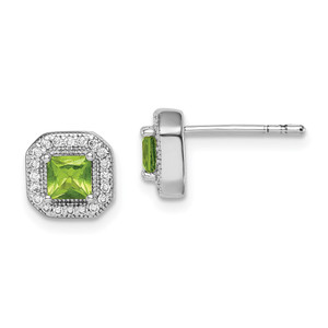 Sterling Silver Rhodium Plated Square Green and Clear CZ Post Earrings - QE-E0A0BB00-8196
