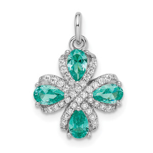 Sterling Silver Rhodium plated Teal & White CZ Pendant - QP-EF6F4B72-9455