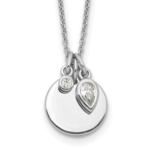 Sterling Silver Rhodium Plated w/1.75in ext. CZ Necklace