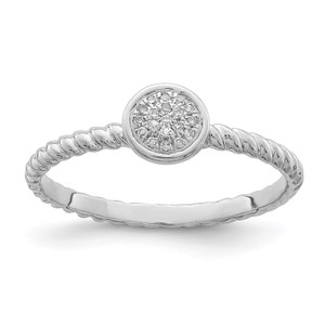 Sterling Silver Rhodium Plated White Diamond Stackable Ring - QR-2CB720DC-4512