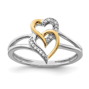 Sterling Silver Rhodium Plated with 14K Yellow Gold Diamond Heart Ring - QR-DFB19E00-6016