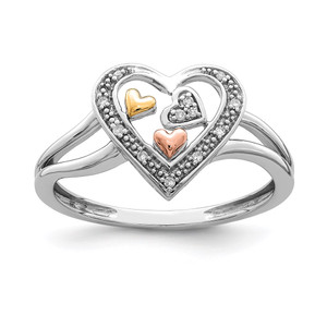 Sterling Silver Rhodium Plated with Gold-tone & Rose-tone Accent Diamond Ring - QR-1166B537-3157