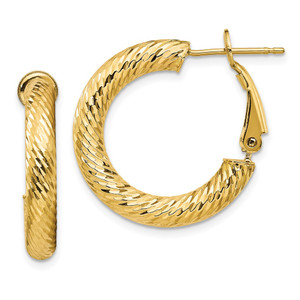 14k 4x15mm Diamond-cut Round Omega Back Hoop Earrings