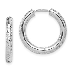 Sterling Silver Rhodium Polished Diamond Cut Hinged Hoop Earrings - QE-B0F0294A-9591