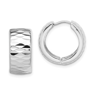 Sterling Silver Rhodium Polished Diamond Cut Hinged Hoop Earrings - QE-CCF46B94-1603