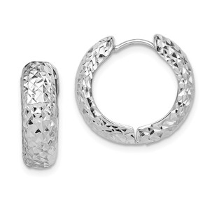 Sterling Silver Rhodium Polished Diamond Cut Hoop Earrings