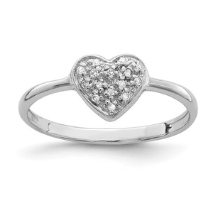 Sterling Silver Rhodium Polished Diamond Heart Ring - QR-26C0CD34-5946
