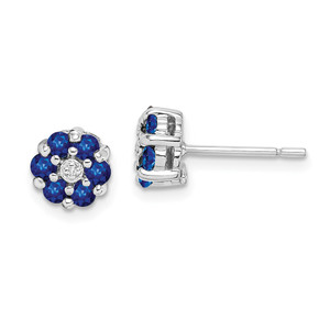 Sterling Silver Rhodium Sapphire & Diamond Post Earrings - QD-BDC3C611-4604