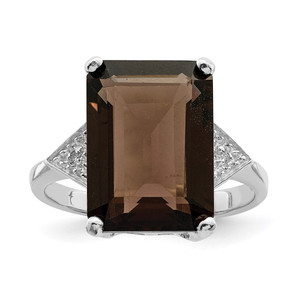 Sterling Silver Rhodium Smoky Quartz & Diamond Ring - QR-9FCDCEB5-3181