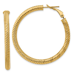 14k 4x35mm Twisted Round Omega Back Hoop Earrings