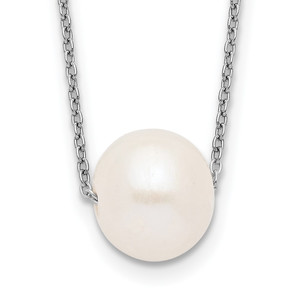 Sterling Silver Rhodium-plated 10-11mm White Near-Round Freshwater Cultured Pearl 17 inch Necklace