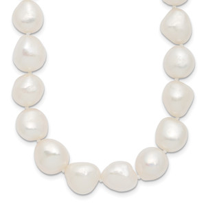 Sterling Silver Rhodium-plated 11-12mm White Baroque Freshwater Cultured Pearl 20 inch Necklace
