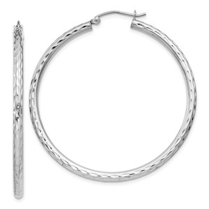 Sterling Silver Rhodium-plated 2.5mm Diamond-cut Hoop Earrings - QE-023212FF-7785