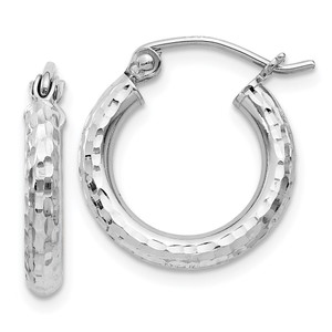 Sterling Silver Rhodium-plated 2.5mm Diamond-cut Hoop Earrings - QE-05D6D12A-8875