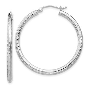 Sterling Silver Rhodium-plated 2.5mm Diamond-cut Hoop Earrings - QE-06C32665-5307