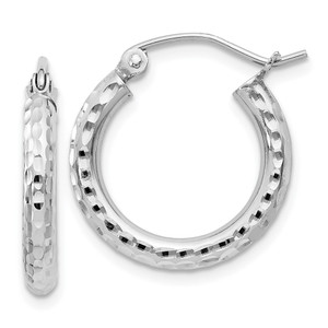 Sterling Silver Rhodium-plated 2.5mm Diamond-cut Hoop Earrings - QE-6F2BBD80-1411